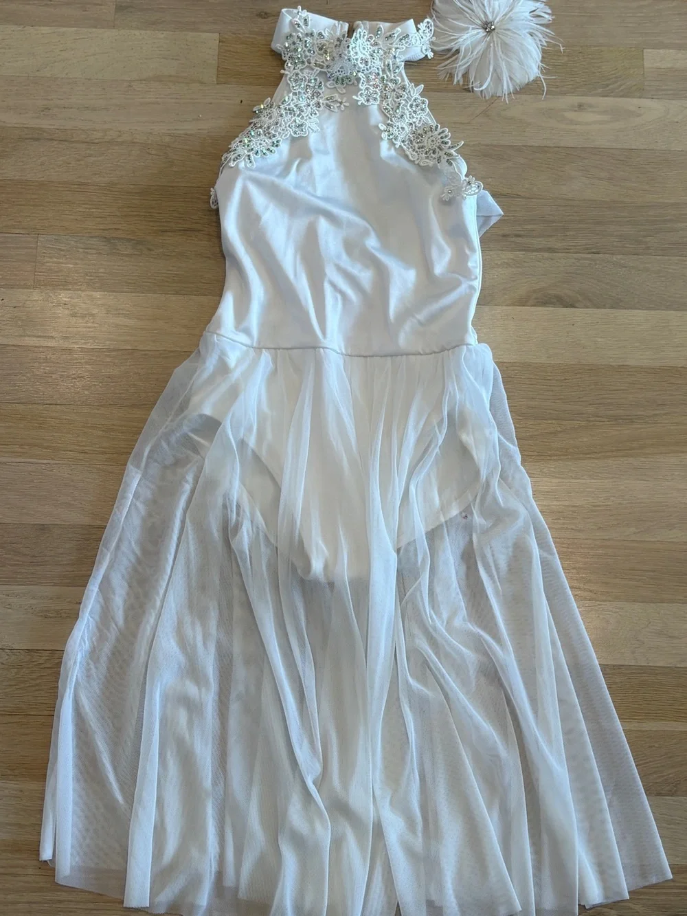 Weissman White Halter Maxi Dress with Lace Appliqué